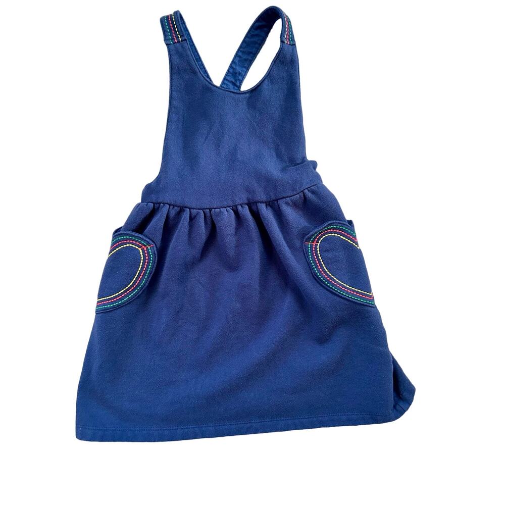 Mini boden heart pinafore pinie dress navy blue soft jumper pockets 6 7